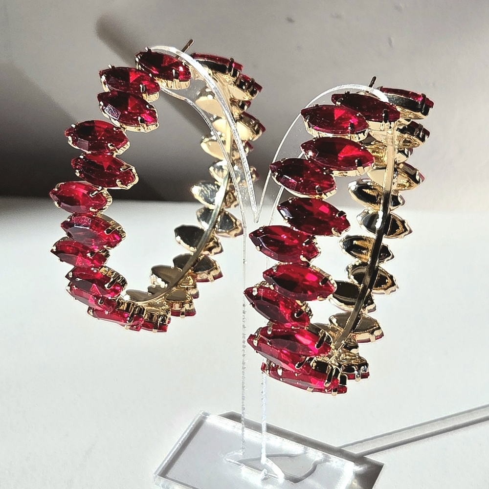 Audrey L Ruby Red Crystal and Gold Statement Earrings 🎁🔥❤️